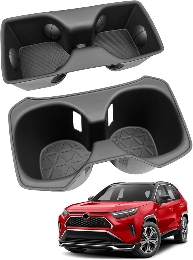 Console & Rear Row Seat Cup Holder Organizer Set Compatible with 2019 2020 2021 Toyota RAV4 Accessories, Noise-Free Water & Dust Proof TPE Insert Drink Holder for 2019-2021 RAV 4 Accessories