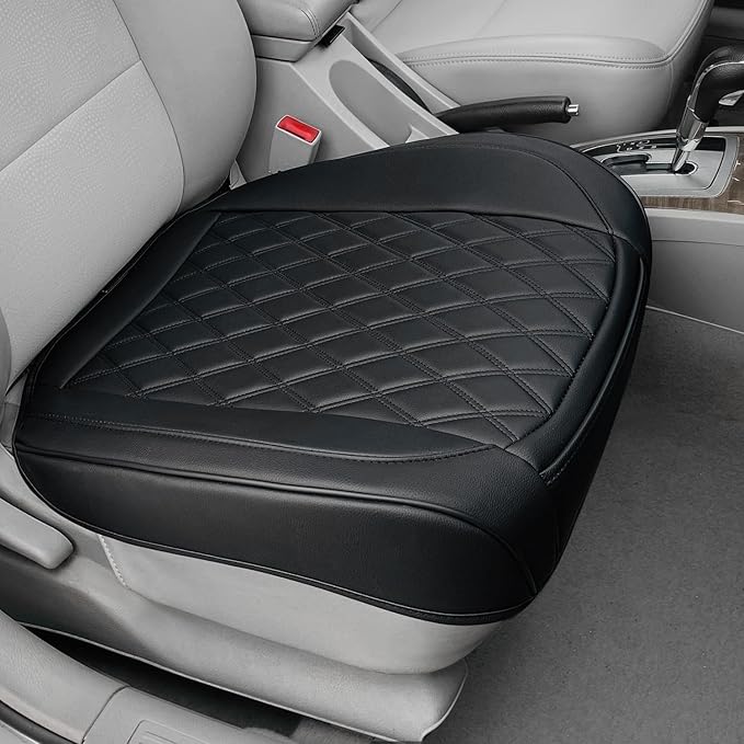 1 Pack Leather Front Car Seat Cover Bottom Car Seat, Anti-Slip and Full Wrap Driver Car Seat Protectors, Luxury Waterproof Bottom Auto Seat Cushion Pad Mat for Most Vehicles(Black)