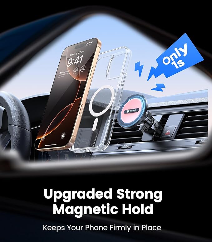 VICSEED for MagSafe Car Mount Vent Pink– 2025 Strongest Magnetic Hold & Clip, 360° Adjustable, Study Magnet Phone Holder for iPhone 12/13/14/15 Pro Max, Easy One-Hand Operation