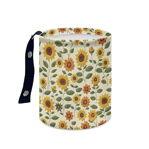 Sunflower Print Collapsible Can Trash Can - Hanging Portable Dustbin Bin for Cars, Camping & Family Gatherings, Easy to Clean