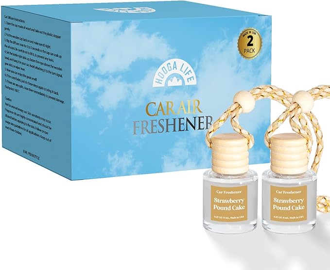 HoogaLife Car Air Freshener Diffuser 2 Pack Hanging Air Freshener Diffuser - Strawberry Pound Cake Fragrance Oil Air D iffuser for Car, 45+ days Long Lasting Fragrance Made in USA (S44)