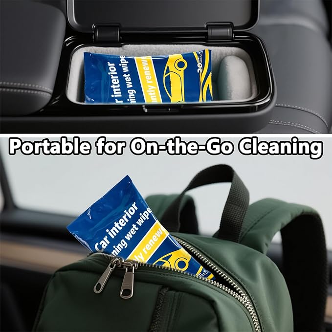 Plant-Based Car Interior Cleaning Wipes - 60 (17.8” x 7.8”) Large Multi-Surface Cleaning Cloths, Super Absorbent & Disposable - Gentle on Surfaces & Skin.