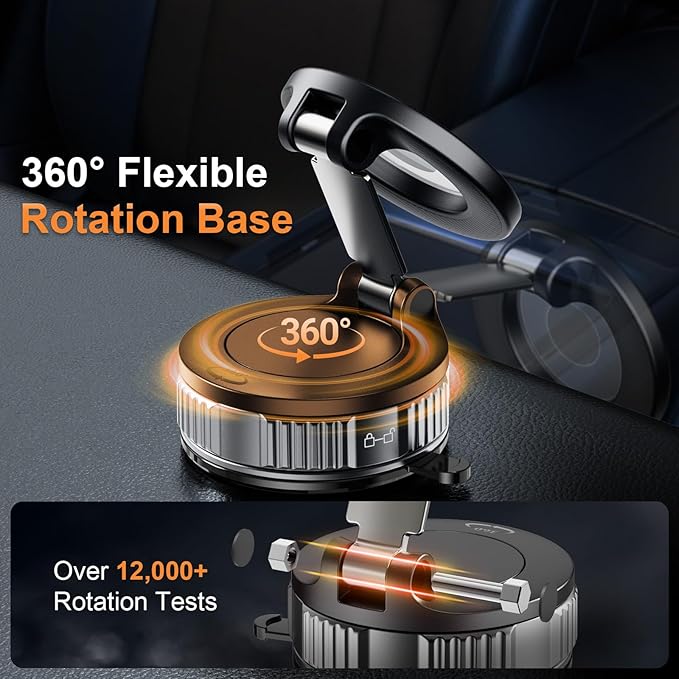 Magnetic Phone Holder for Car, 360° Adjustable Vacuum Car Phone Holder for Magsafe, 80+LBS Suction Phone Mount for Car Dash/Windshield/Screen, Phone Holders for Your Car for iPhone 17 16 15 14 13 12