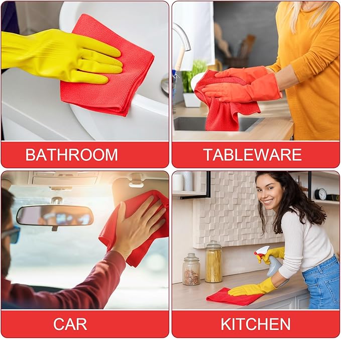 Nuenen 60 Pcs Microfiber Cleaning Cloths for Cars 16 x 16 Inch Ultra Absorbent Car Towels Drying Reusable Cleaning Supplies House Kitchen Window Microfiber Towel (Red)