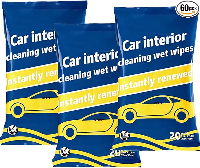 Plant-Based Car Interior Cleaning Wipes - 60 (17.8” x 7.8”) Large Multi-Surface Cleaning Cloths, Super Absorbent & Disposable - Gentle on Surfaces & Skin.