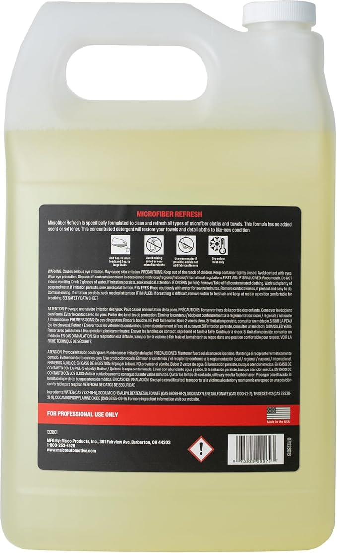 Malco Microfiber Refresh Concentrated Detergent – Heavy-Duty Microfiber Towel Cleaner/Specifically Designed to Clean, Restore and Preserve Towels / 1 Gallon (122801)