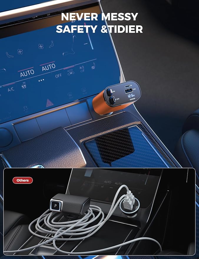 【Upgraded】 SUPERONE Retractable Car Charger 4 in 1, Fast Car Phone Charger with Cord 2.6ft, USB C and Apple Car Charger Adapter, Compatible with iPhone 17/16/15/15 Pro Max/14/13/12/11, Galaxy, Pixel