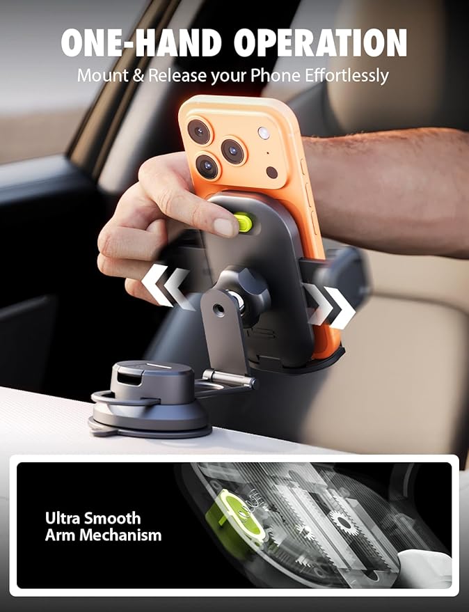 Bracketron TripGripPro Suction Cup Phone Mount for Car - 3-in-1 Tesla Phone Mount with 360° Rotation, Temperbond Suction Technology for Windshield Dashboard Display