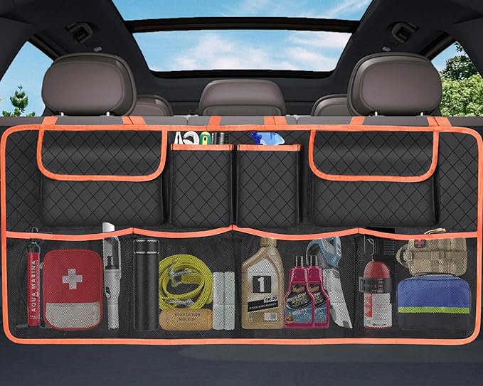 Car Trunk Organizer and Storage, Large Capacity Backseat Hanging Storage Accessories, Backseat Car Organizer for SUV/MPV/Truck (Orange)