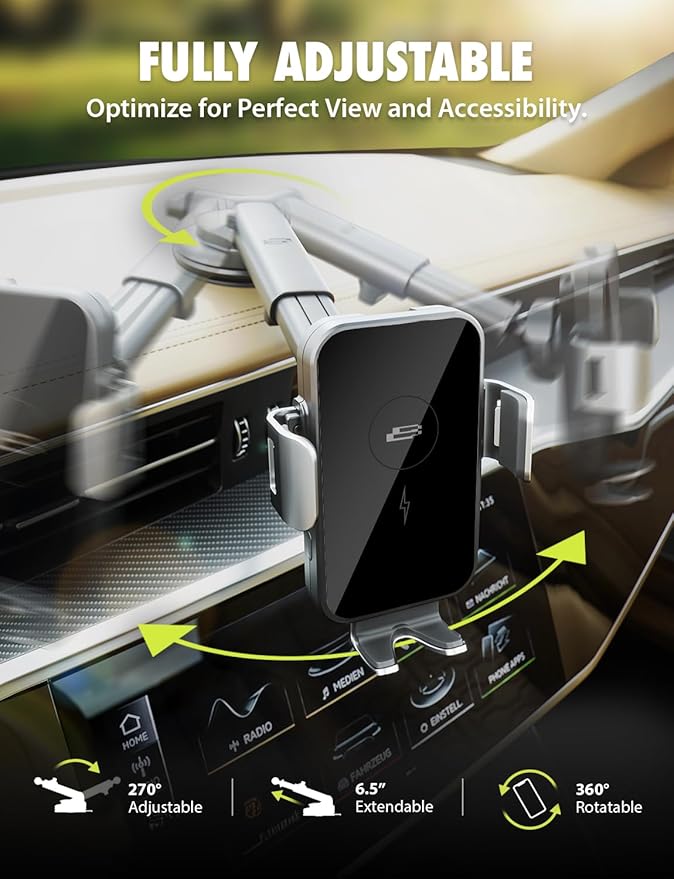 Bracketron PwrUp Auto 15W Qi Fast Wireless Charging Car Mount Dashboard Windshield Air Vent Cell Phone Charger Cellphone Holder