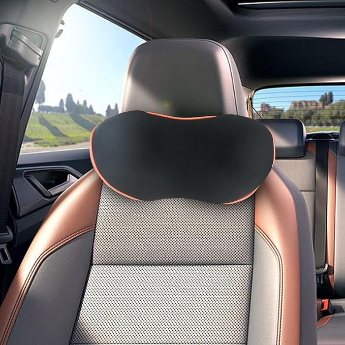 SPRFUFLY Really Comfy Car Headrest Pillow, Car Pillow for Driving with Adjustable Strap, Space Memory Foam Neck Pillow, Breathable Removable Cover - Travel Neck Pillow(Lightorange Side Rope)