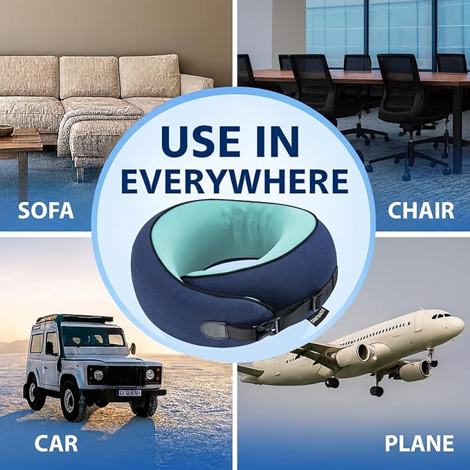 Neck Pillow Airplane –2025 Updated, 100% Memory Foam Travel Pillow for Sleeping, 360° Ergonomic Neck Support, Pain Relief for Long Flights, Portable Travel Accessory for Plane & Car (Navy Blue)
