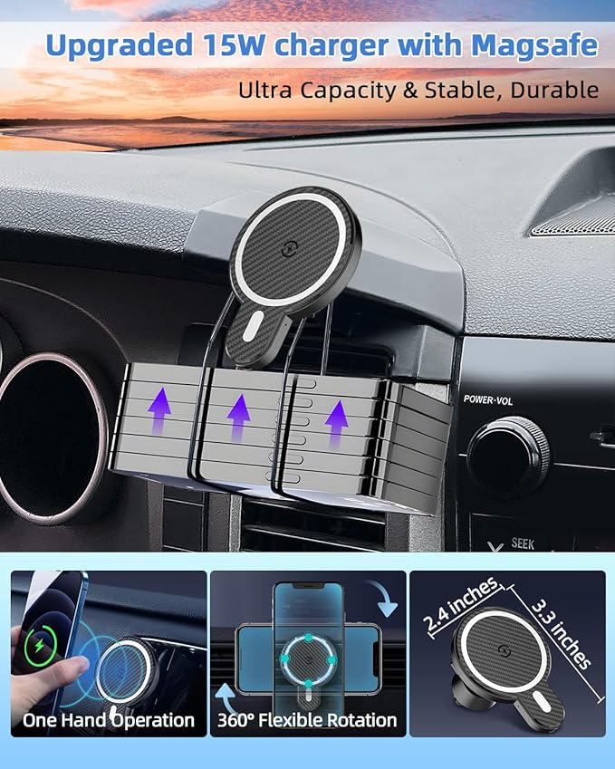 PZK Car Phone Mount for Honda CRV CR-V 2017 2018 2019-2020 2021 2022 Accessories 5th Gen CRV Custom Air Vent Phone Holder Magnetic 15W Fast Wireless Charger 360° Rotation Automobile Cradles