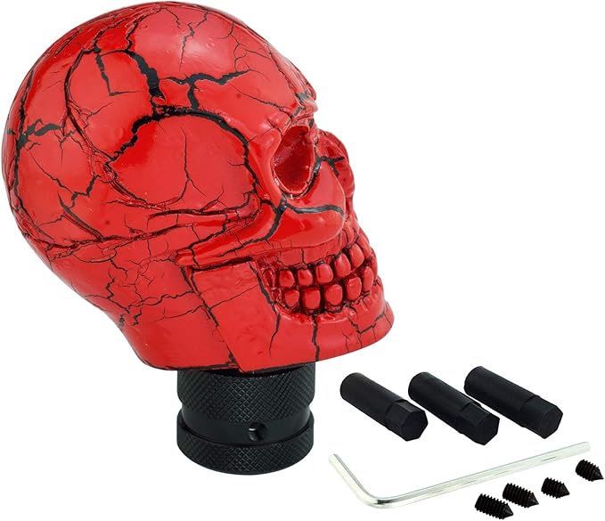Lunsom Skull Gear Stick Shifter Knob, Resin Gear Shift Head Shifting Stick Handle Car Transmission Fit Automatic Manual Vehicle (Red)