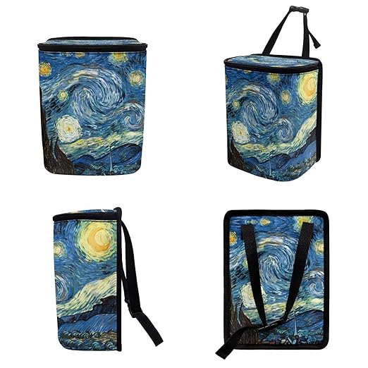 1.2 Gallons Car Trash Can with Lid, Starry Night Vehicle Trash Can for Truck, Adjustable Hanging for Tail of Console/Back of Seats, with Zipper Leak-Proof Lid Design, Washable Easy to Clean