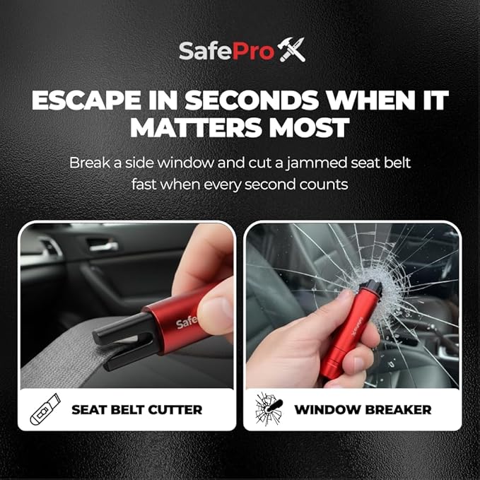 SafeProX 2 in 1 Emergency Escape Tool, Life Saving Car Window Breaker & Seatbelt Cutter - Car Window Hammer for Quick Accident Aid & Safety on The Go with Seat Belt Cutter. (Pack of 6)