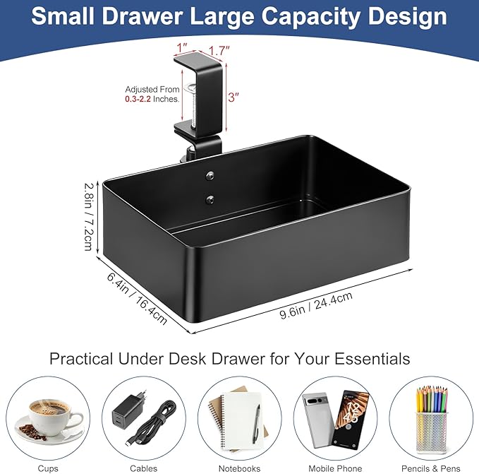 MYITYARD Under Desk Organizer, 360° Rotating Desk Cup Holder Clamp, Clamp on Drawer Under Desk Storage Organizer with Game Console, Phone, Cable Management for Office and Home (Rectangular)