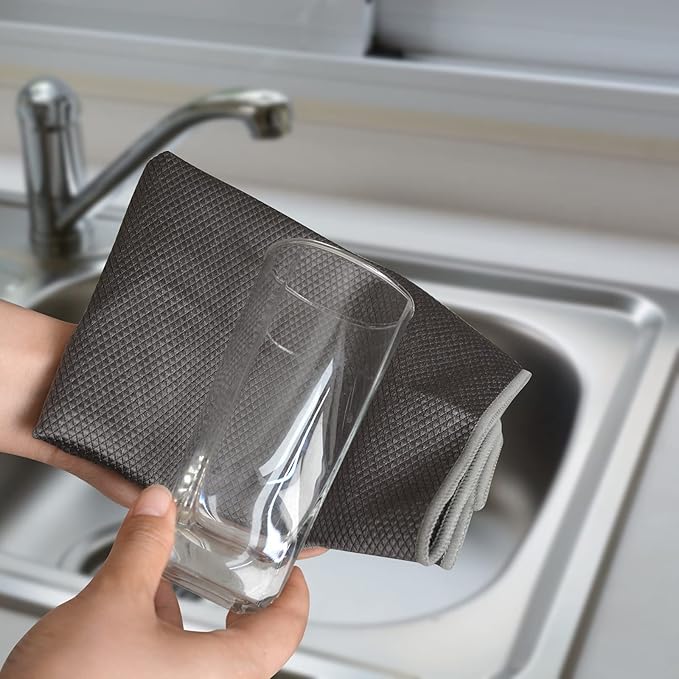 SINLAND Microfiber Glass Cleaning Cloth for Window, Car Windows, Mirrors, and Stainless Steel, Lint Free, Streak Free, 6-Pack, 16x16 Inch Grey