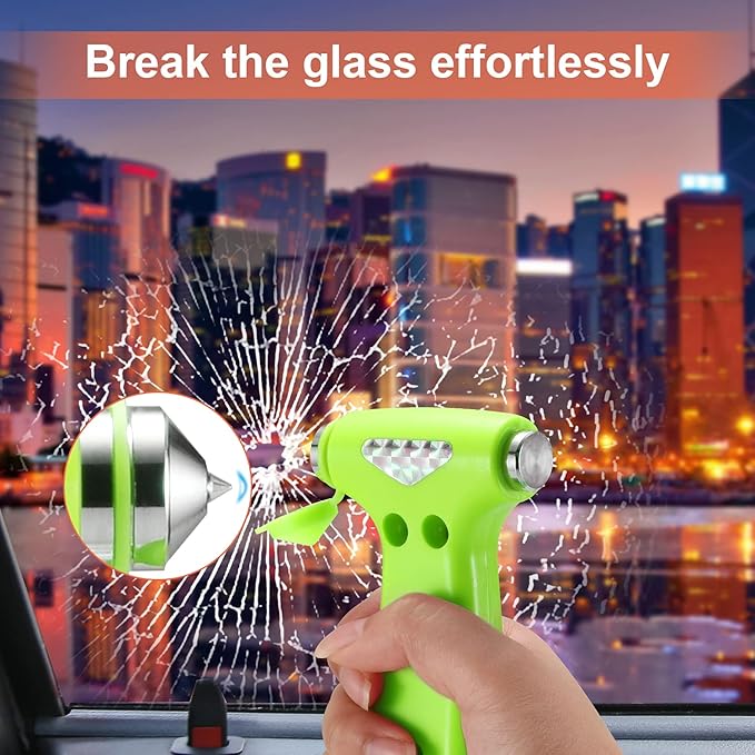 THINKWORK 6-in-1 Car Safety Hammer (Glow-in-Dark), Emergency Escape Tool with Window Breaker and Seat Belt Cutter for First Responders and Roadside Safety Kits, Life-Saving Hammer Gift for Family