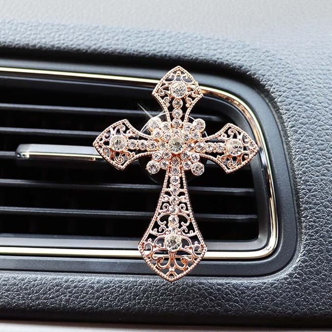 ZOSTLAND Rhinestone Car Decorative Clip,Car Air Fresheners,Metal Vent Clip,Bling Auto Air Vent,Personalized Automotive Interior Decoration Accessories,Auto Decor Gift for women,men (2pcs Cross)