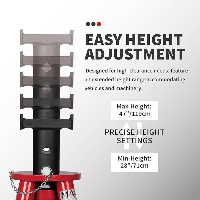 10 Ton (20,000 lbs) Capacity Heavy-Duty High Profile Pin Type Adjustable Jack Stand for Trucks & Equipment, 1 PC