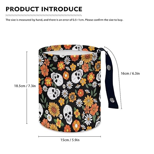 Trash Bag, Car Garbage Can Hanging Back Seat Organizer Trash Can Bin for Vehicle, Travelling, Camping - Gothic Flower Skull