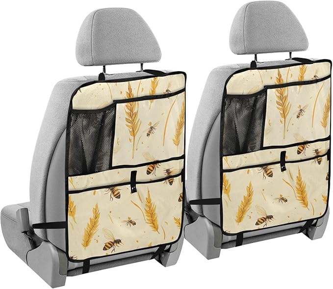 Fall Wheat Yellow Bees 1 Pack Backseat Car Organizer with Storage Pockets Seat Back Organizers for Kids Kick Mats Backseat Protector Automotive
