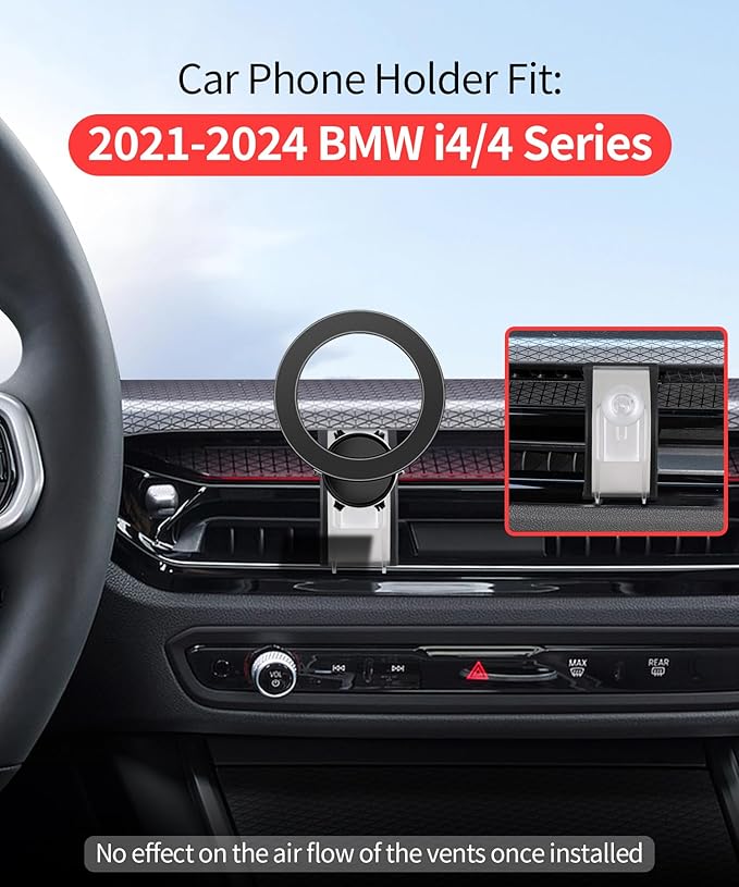 Car Phone Holder for 2025 BMW 4 Series 2025 BMW i4 Accessories, 360° Rotation Phone Mount Compatible with MagSafe, Cell Phone Holder Does Not Affect Air Vent