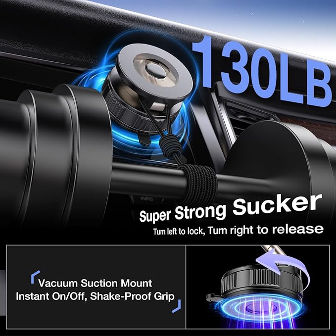 Vooii Car Phone Holder for Magsafe (130+LB Strongest Ever Suction & 3000gf Magnetic) (360° One Hand Adjustable) Car Phone Mount, Phone Holders for Your Car for iPhone 17 Pro Max 16 15 14 13 12 Plus