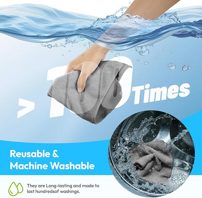 Microfiber Cleaning Cloth 12"X12" 12 Pack Grey Lint Free Microfiber Towels for Cars-Extra Thick, Streak-Free, Fast Absorbent - Reusable Multi-Purpose Housekeeping Rags for Cars