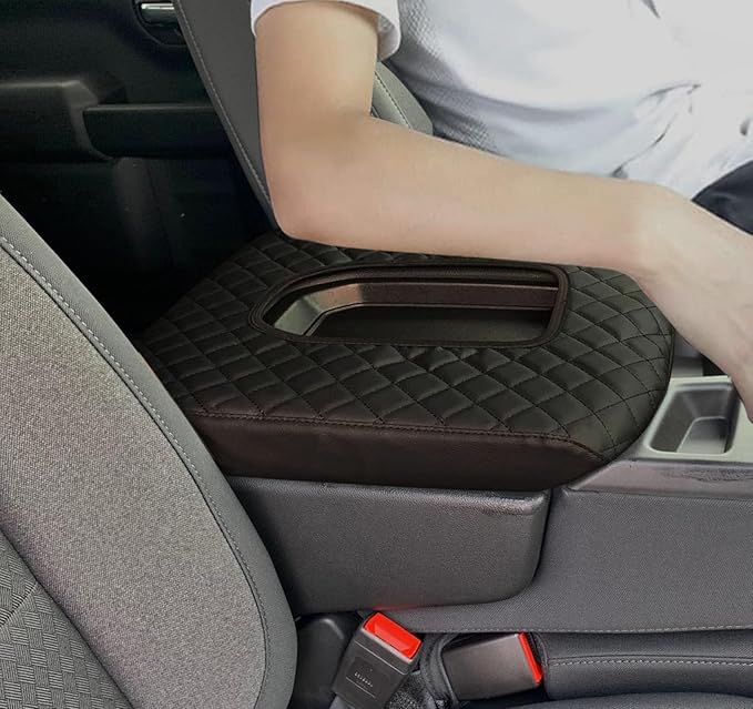 Center Console Cover Compatible with 2019-2024 2025 Chevy Silverado/GMC Sierra Jump Seat Accessories, Middle Console Armrest Lid Leather Protective Cover(ONLY for Split Bench Seat Console)