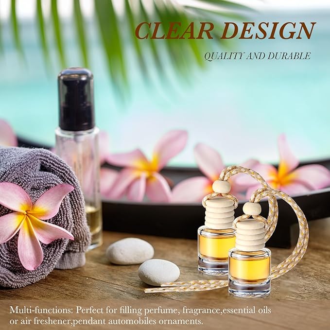 Domensi 350 Pieces Hanging Car Diffuser Air Freshener Bottle Bulk Empty Glass Refillable Perfume Bottles Oil Diffuser Aromatherapy Pendant for Auto Interior Ornaments Decor (Clear)