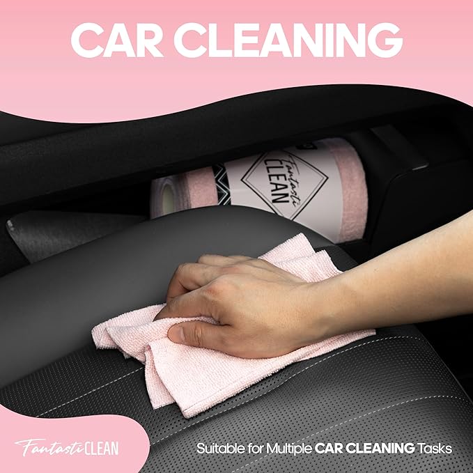 Fantasticlean Microfiber Cleaning Cloth Roll -60 Pack, Tear Away Paperless Towels, 8" x 8", Reusable Washable Rags, for House Kitchen, Pet, Office, Indoor Outdoor, Compact and Portable (Pink)