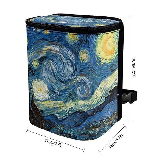1.2 Gallons Car Trash Can with Lid, Starry Night Vehicle Trash Can for Truck, Adjustable Hanging for Tail of Console/Back of Seats, with Zipper Leak-Proof Lid Design, Washable Easy to Clean