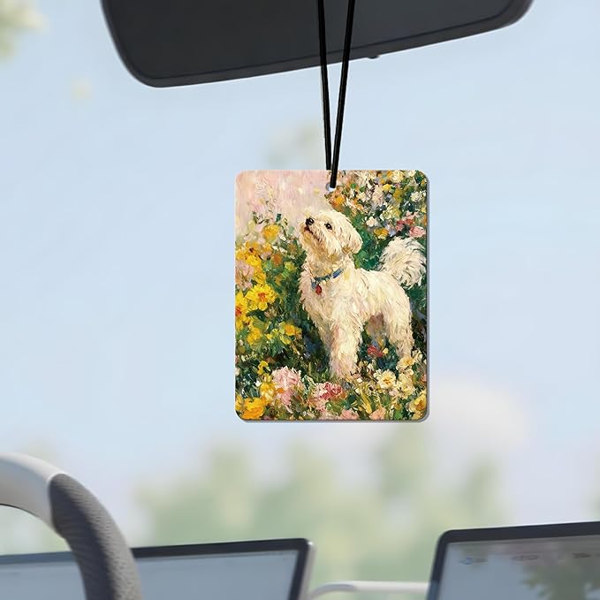 Vintage Floral Puppy Air Freshener 4Pcs, Artistic Dog & Flower Scene Air Freshener for Car Interior, Closet, Drawer, Books, Car Mirror Decor Hanging, Gift for Dog Lovers