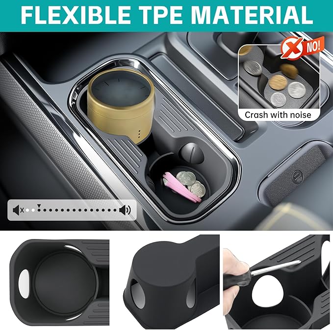 Cup Holder Organizer Compatible with 2023-2025 2026 Chevy Silverado/GMC Sierra 1500 & 2022 Refreshed 1500 Accessories, Insert Console Drink Holder Protector (Full Console w/Bucket Seats ONLY)