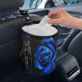 Blue Rose Flower Cute Car Trash Bag, Hanging Car Organizer and Storage Bag, Trash Bin for Car Accessories, Vehicle, Travelling, Camping