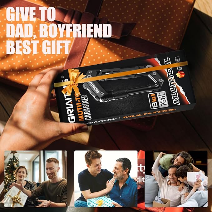 Carabiner Multitool with Pocket Knives, EDC Carabiners, Serrated Knife, Rope Cutter, Screwdriver, Can Bottle Opener, Ruler, Folding Knife for Camping Hiking, Gifts for Men (Green)