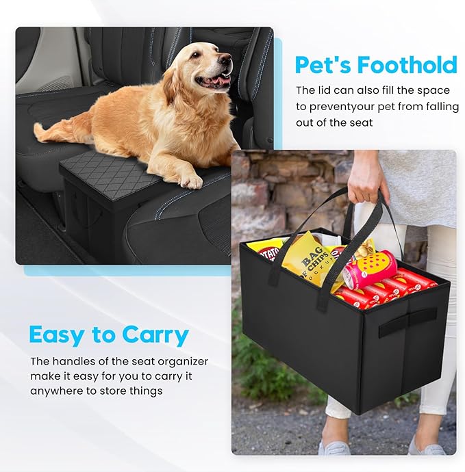 Autorder Car Seat Organizer for 2017-2025 2026 Chrysler Pacifica Accessories Portable Backseat Organizer with Lid Handles Multipurpose Car Floor Storage for Kids Toys Baby Products Daily Necessities