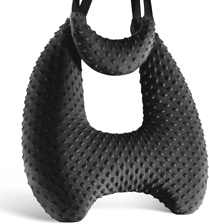 Memory Foam Kids Travel Pillow, Car Pillow for Kids, H-Shape Car Pillows for Sleeping, Removable Pillowcase, Adjustable, Velvet Dots, Black