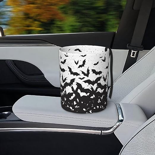 Car Trash Bag Abstract Black Bat Waterproof Trash Small Car Can Portable Collapsible Car Garbage Can Hanging for Back Seat Floor or Hanging Headrest Car Decor Road Trip Essentials