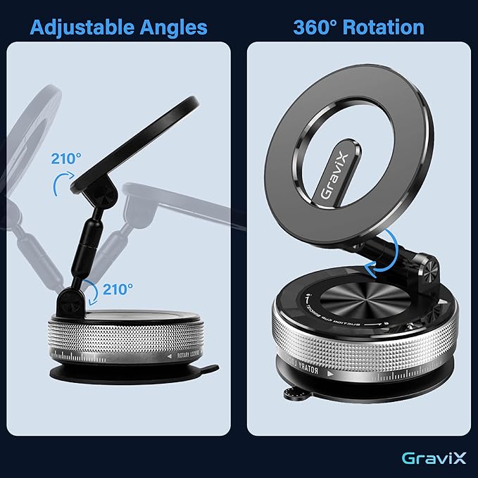 GraviX Car Phone Holder for MagSafe – Adjustable Car Phone Mount with Strong Suction & Powerful Magnet – Phone Holders for Your Car for iPhone 17 Pro Max 16 15 14 13 12 Air Plus – Car Accessories