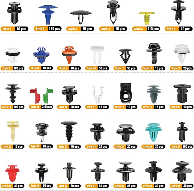 GOOACC 1125Pcs Bumper Clips Car Retainer Clips - 26 Most Popular Sizes Plastic Push Rivets Fender Clips Door Trim Panel Clip Set for Toyota GM Ford Honda Chevy