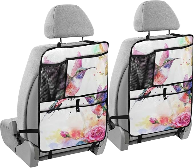 Watercolor Red Hummingbird 2 Pack Backseat Car Organizer with Storage Pockets Seat Back Organizers for Kids Kick Mats Backseat Protector Automotive