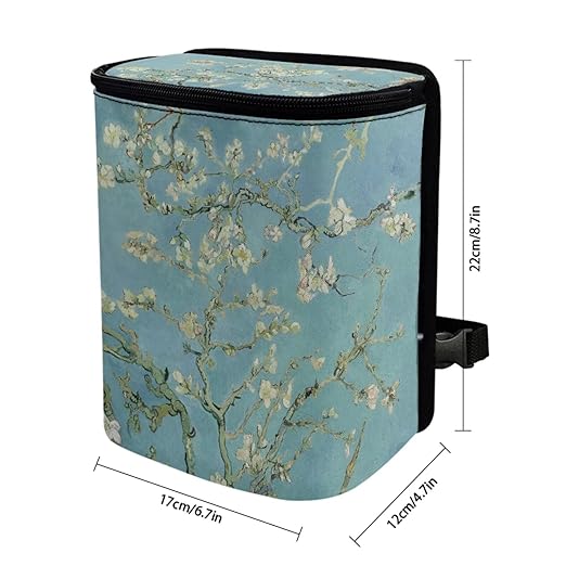 1.2 Gallons Mini Trash Can for Car, Almond Blossoms in Bloom Auto Trash Bag for Car, Adjustable Hanging for Tail of Console/Back of Seats, Odor-Free with Zipper Leak-Proof Lid Design Washable