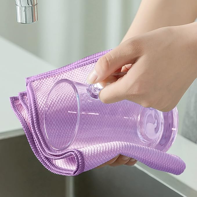 SINLAND Microfiber Glass Cleaning Cloth, 6PK, Lint Free Cleaning Cloths for Window, Car Windows, Mirrors, and Stainless Steel, Glass and Window Cleaner 16x16 Inch Purple