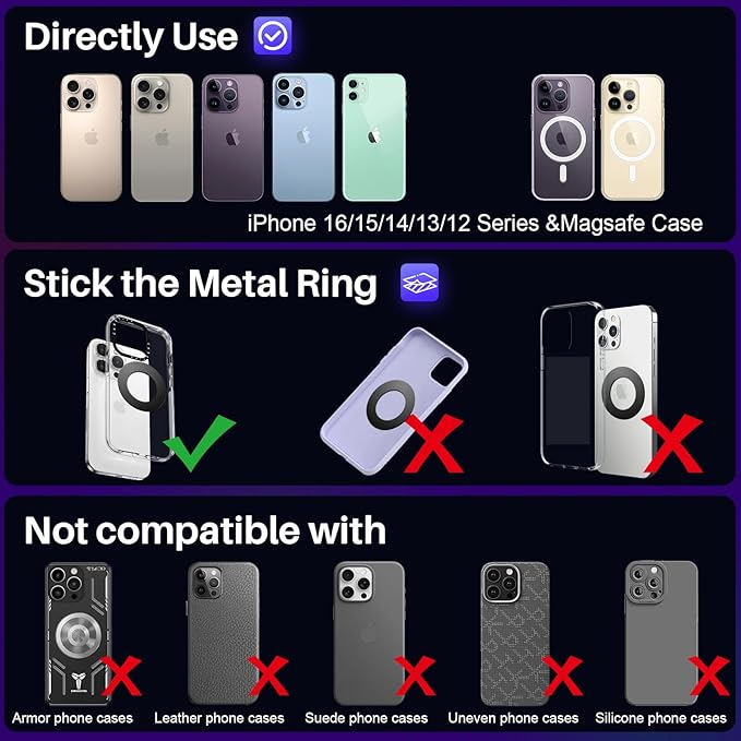 Nano Gel Suction Cup Car Mount, Magnetic Phone Holder for Your Car/Gym/Shower, 360° Rotating Foldable Car Phone Mount Compatible with iPhone 17 16 Pro Max 15 14 Plus & Android for Magsafe