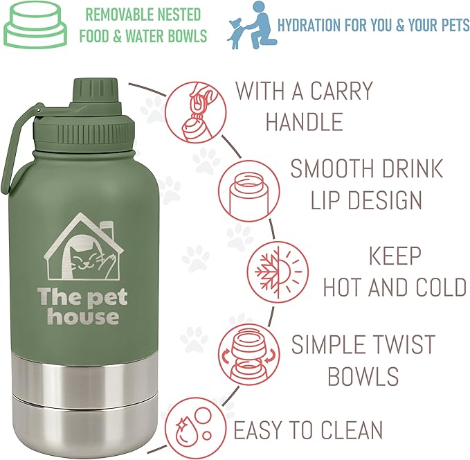 TEEAMORE Add Your Logo Water Tumbler with Bowls Personalized Stainless Steel Travel Bottle Dark Green