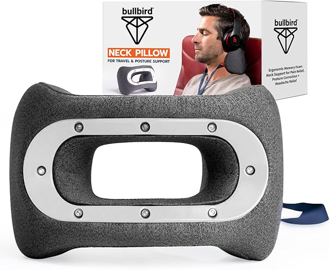 bullbird Posture Support Pillow — Doctor-Engineered for Daily Neck Pain Relief & Tech Neck — Memory Foam Cervical Pillow with C1-C7 Spinal Alignment — Compact for Desk, Home & Travel — White