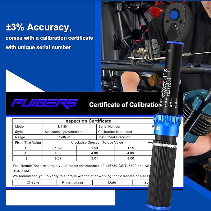 1/4" Drive Small Torque Wrench 1-8 Nm (8.85-70.8 in lb) ±3% Precision, Dual-Direction 72-Tooth Click Torque Wrench for Bicycle, Electronics, Small Engine Repair, and Delicate Fasteners